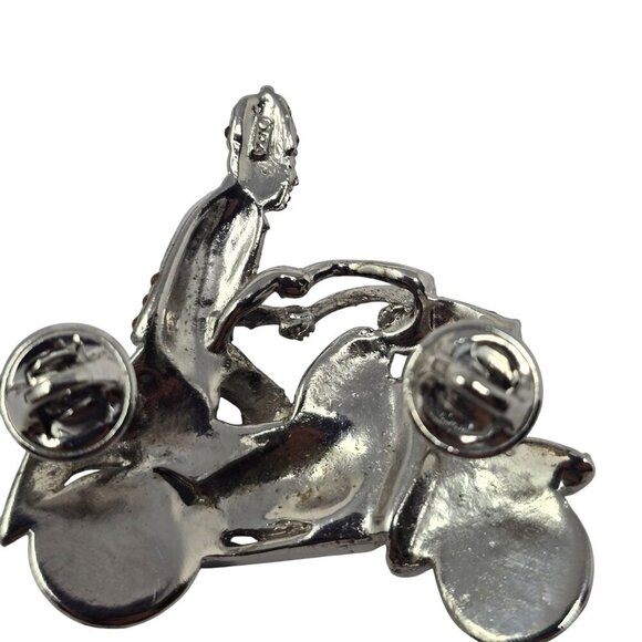 ORA Vintage Masonic Shriner Motorcycle Rhinestone Silver Tone Brooch - Picture 2 of 3